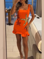 Mini Shiny Sequins Printed Strap Summer Sleeveless Party Dress
