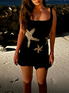 Mini Shiny Sequins Printed Strap Summer Sleeveless Party Dress