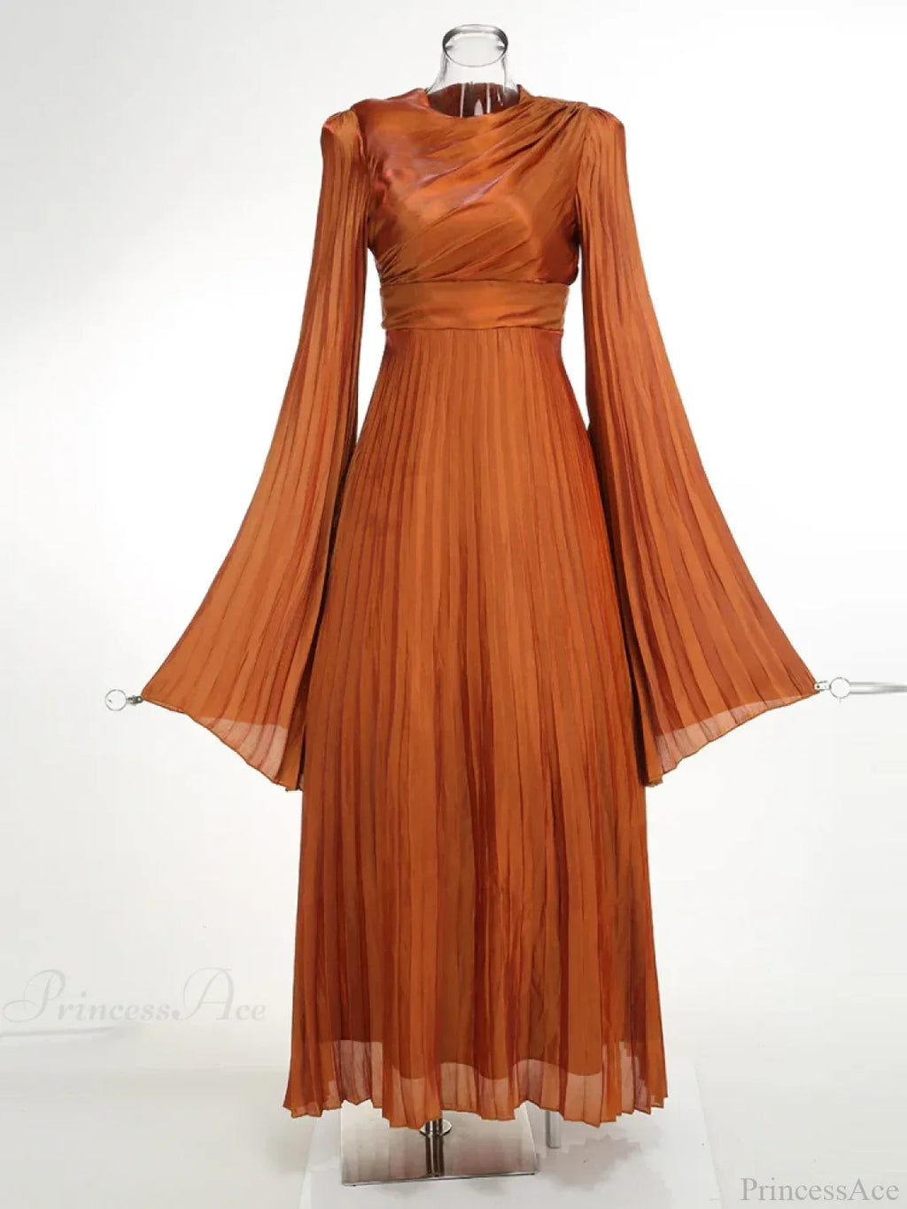 O Neck Batwing Sleeve Pleated Long Dress Women Rose Party