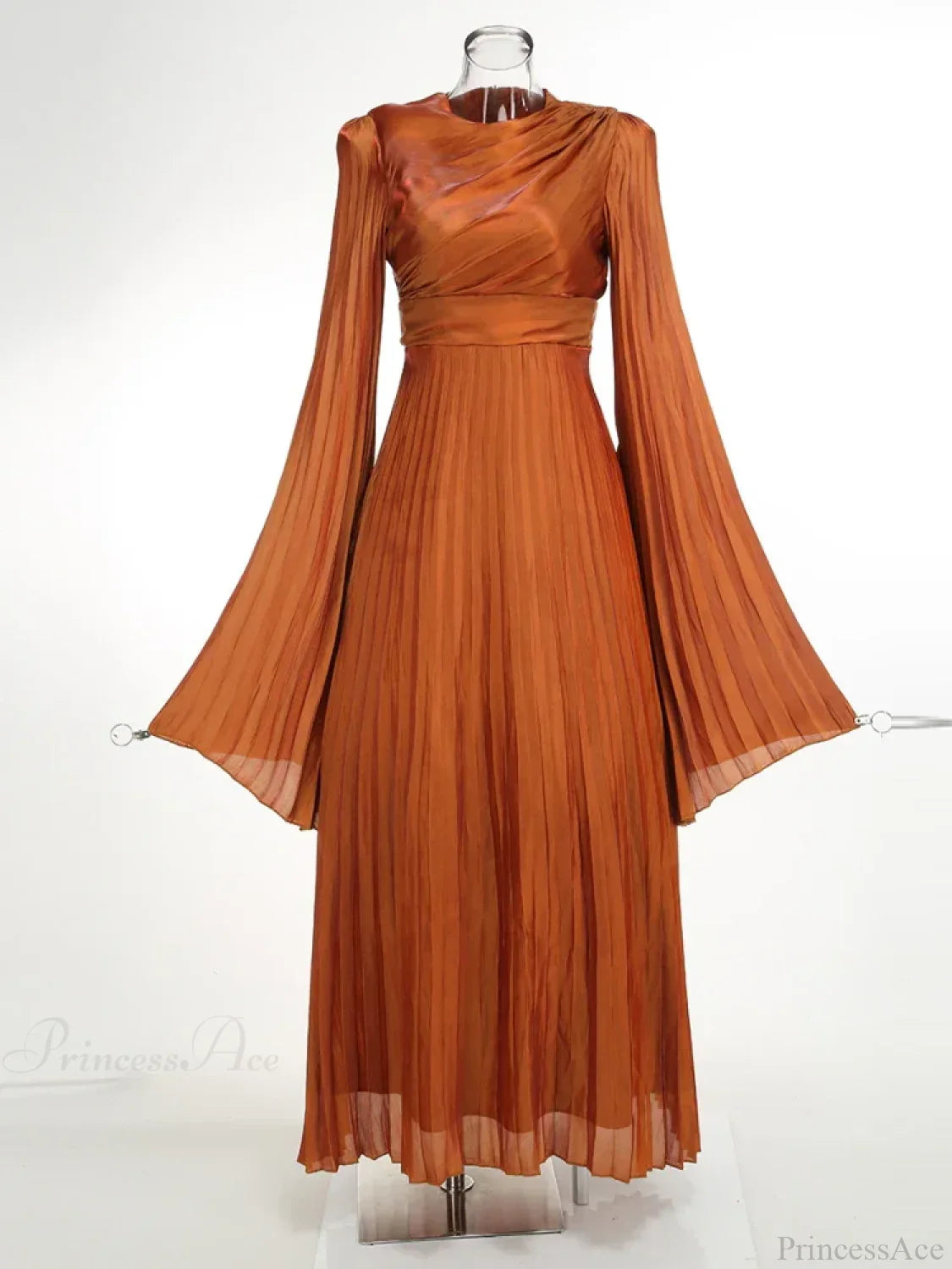 O Neck Batwing Sleeve Pleated Long Dress Women Rose Party