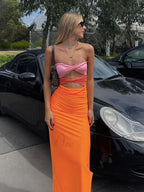 Off-Shoulder Sleeveless Wrapped -Ready Twist-Cut Sensual Maxi Dress