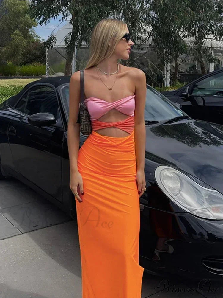 Off-Shoulder Sleeveless Wrapped -Ready Twist-Cut Sensual Maxi Dress