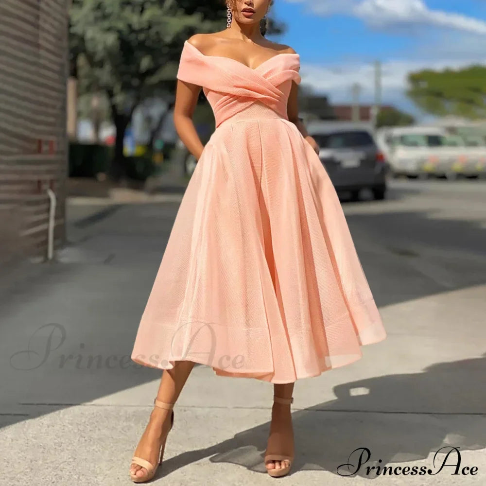 Off Shoulder Wedding Party Elegant Dress