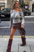 One-Shoulder Ruched Slim Long Sleeve Tee