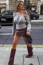 One-Shoulder Ruched Slim Long Sleeve Tee