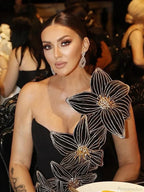 One Shoulder Sleeveless Diamonds Flower Bandage Black High Slit Party Dress