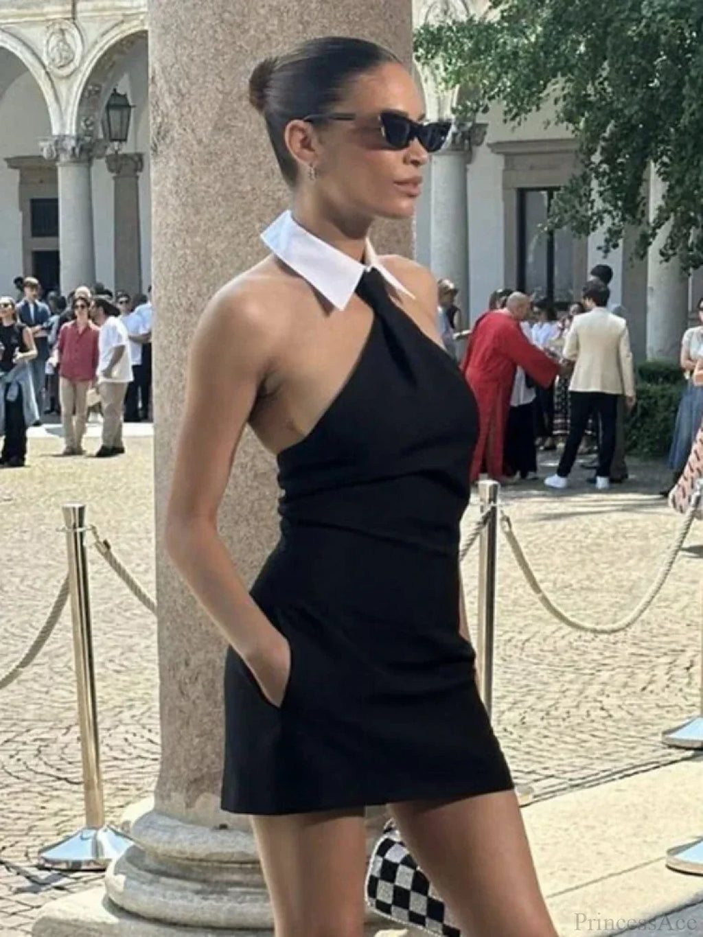 Patchwork Sleeveless Bandage Dress Black Backless Bodycon Mini Party