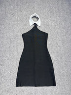 Patchwork Sleeveless Bandage Dress Black Backless Bodycon Mini Party