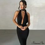 Plunge Deep V Neck Summer Club Party Sleeveless Ruched Slit Midi Dress