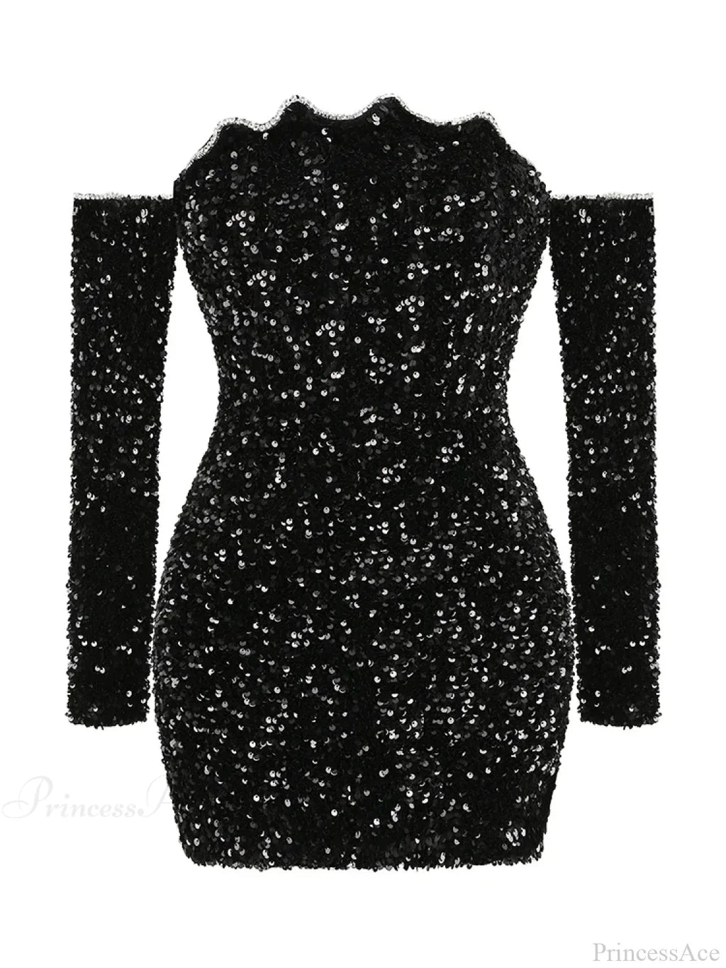 Slash Neck Long Sleeve Sparkling Sequins Dress Off Shoulder Party