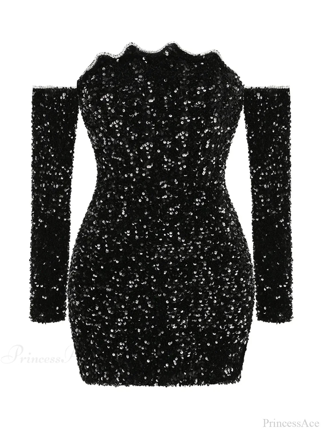 Slash Neck Long Sleeve Sparkling Sequins Dress Off Shoulder Party