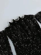 Slash Neck Long Sleeve Sparkling Sequins Dress Off Shoulder Party