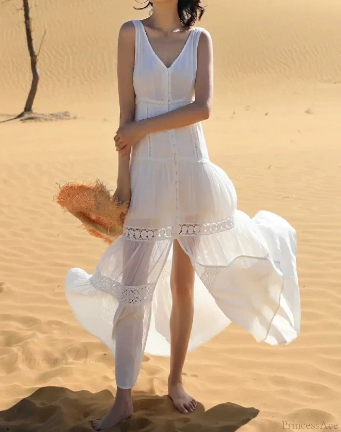 Sleeveless Deep V-Neck Tank Maxi Dress Cotton Long Summer