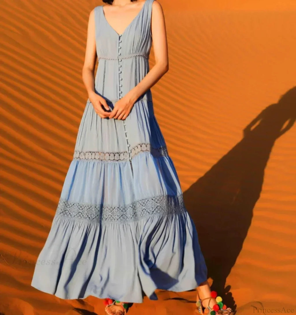 Sleeveless Deep V-Neck Tank Maxi Dress Cotton Long Summer
