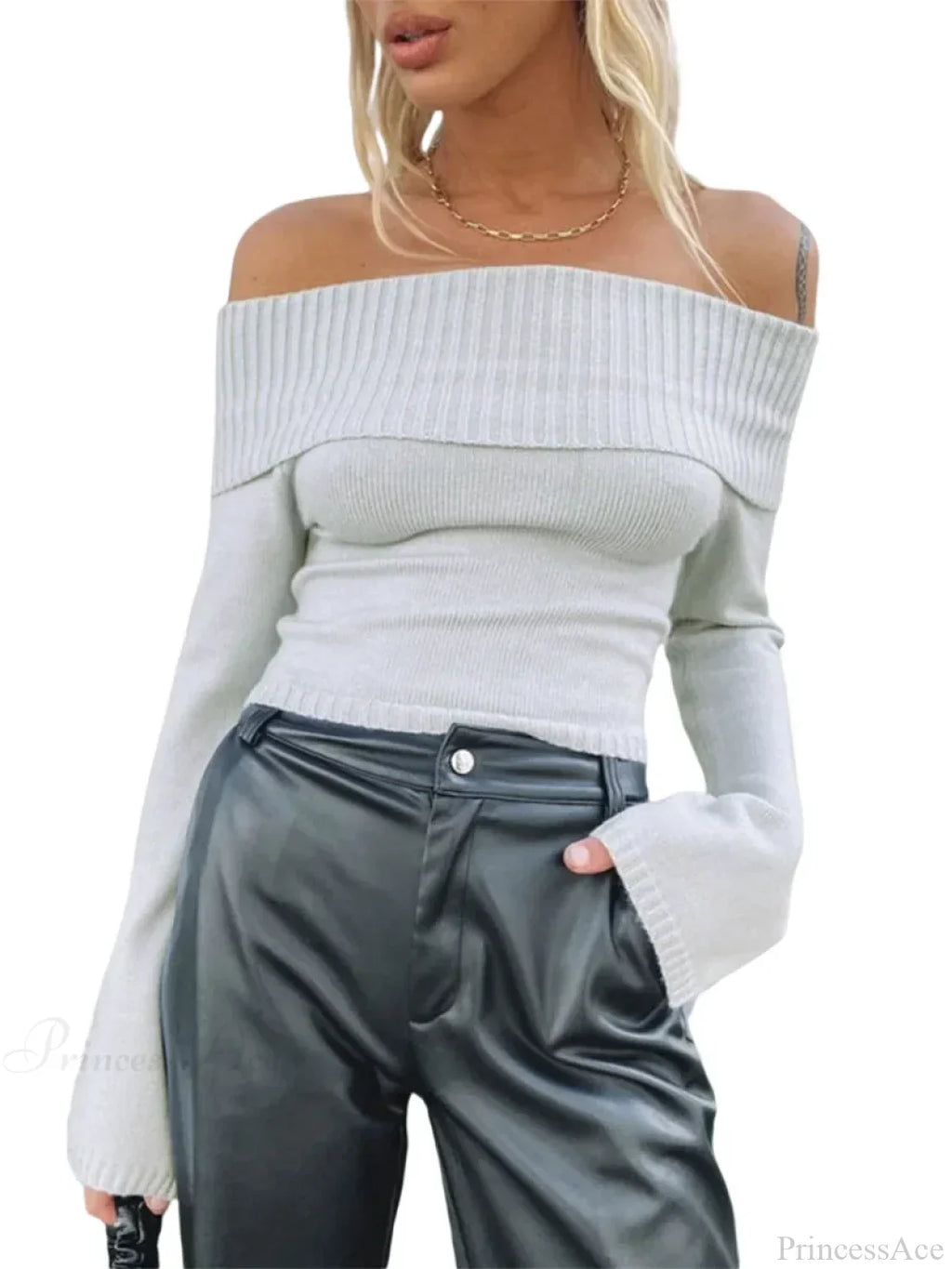 Slim Crop Off Shoulder Sweater