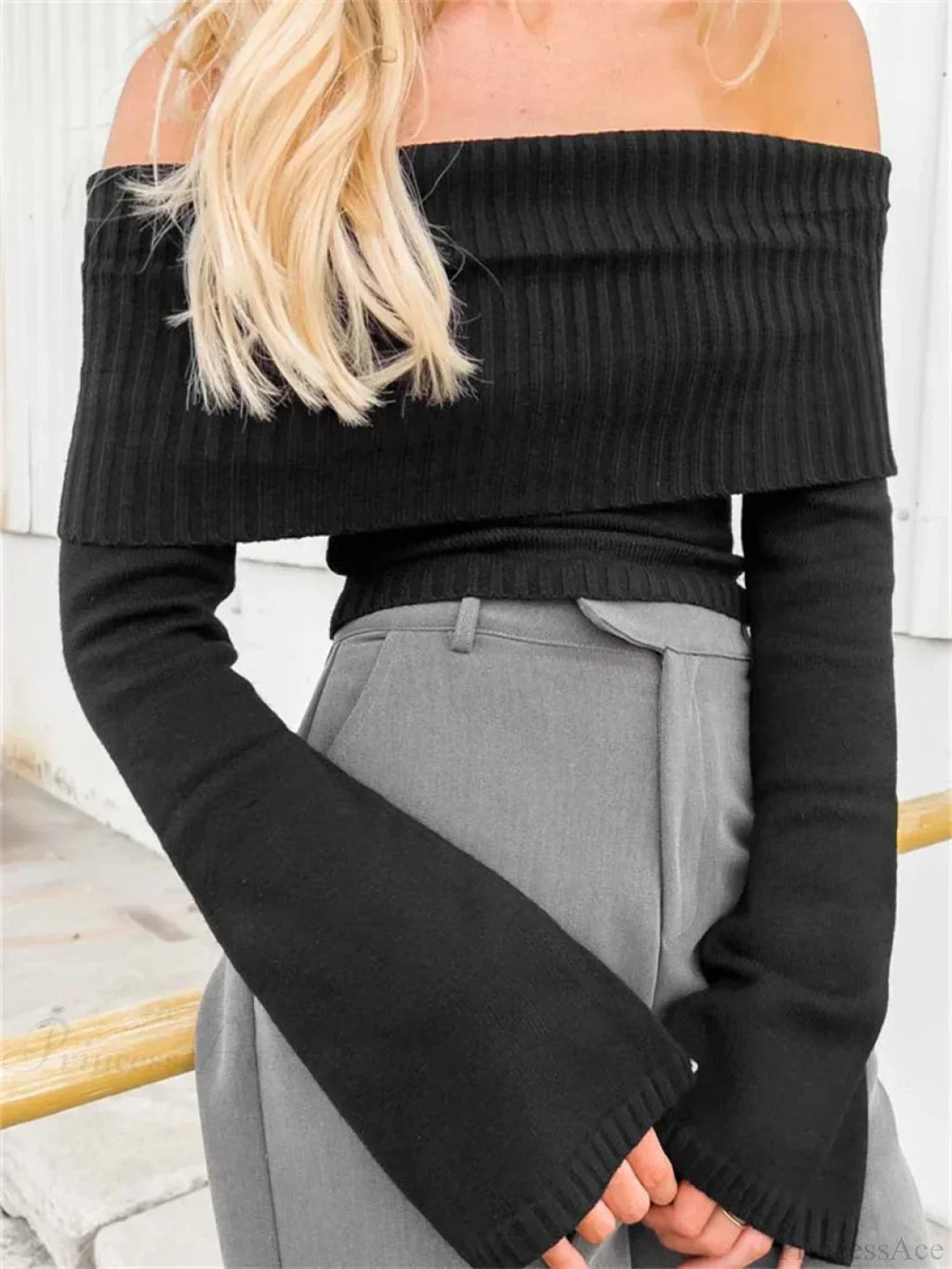 Slim Crop Off Shoulder Sweater
