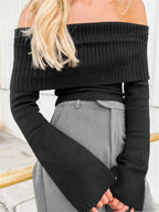 Slim Crop Off Shoulder Sweater