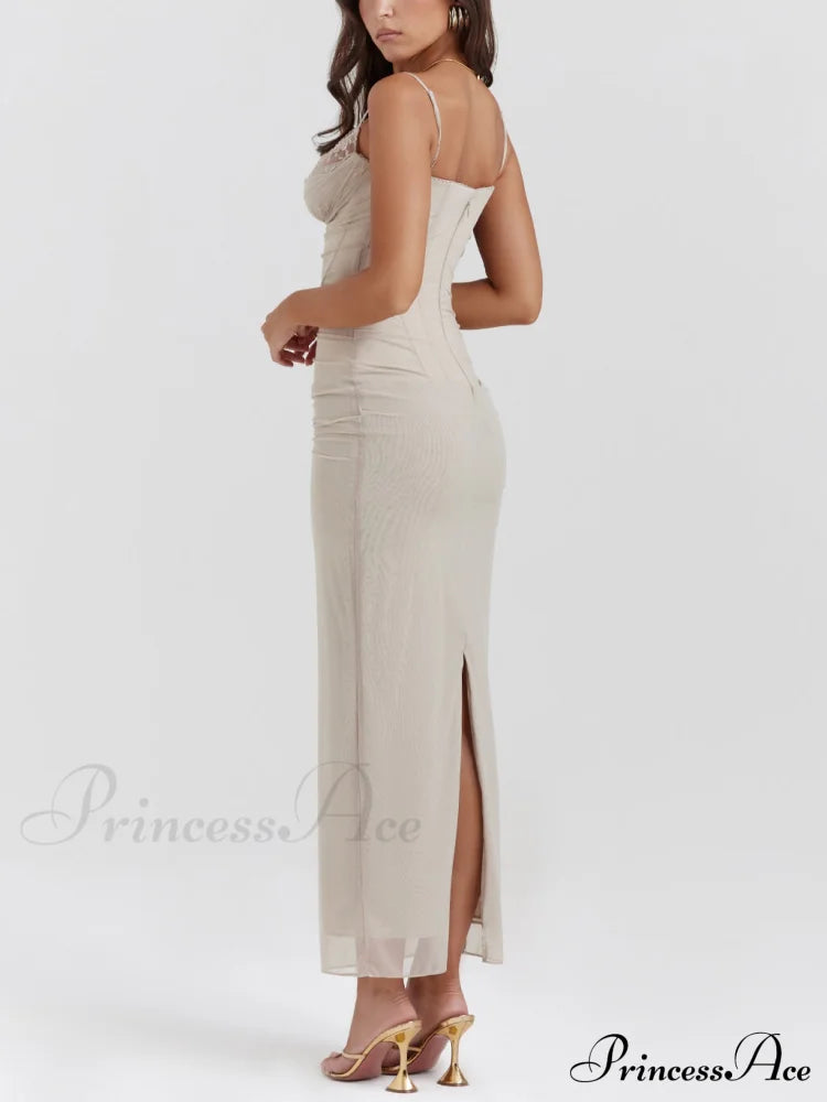 Slim Fit Hip-Hugging Graceful Slit Mesh Long Skirt