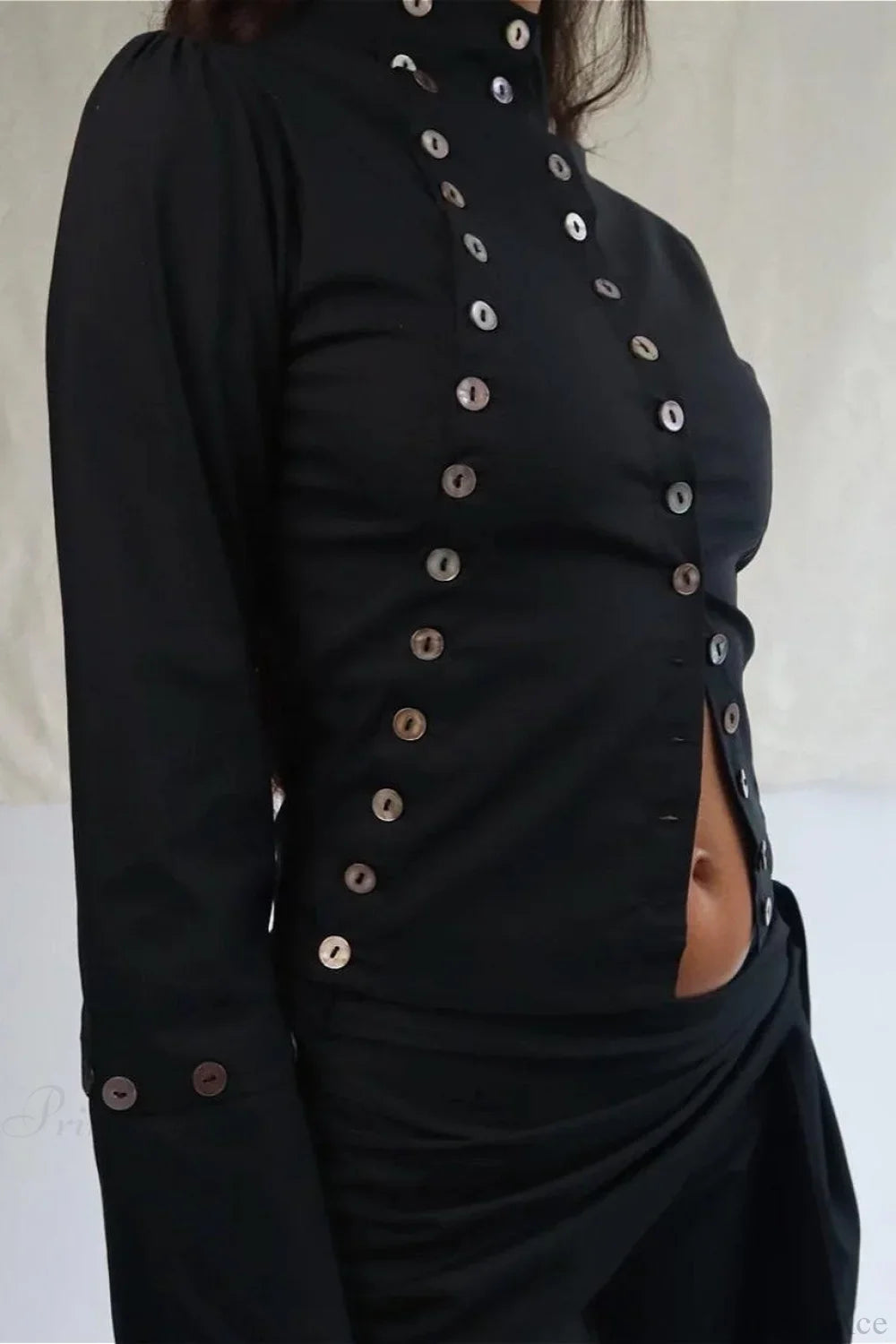 Solid Button Slim Round Neck Long Sleeve Tee