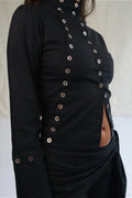 Solid Button Slim Round Neck Long Sleeve Tee