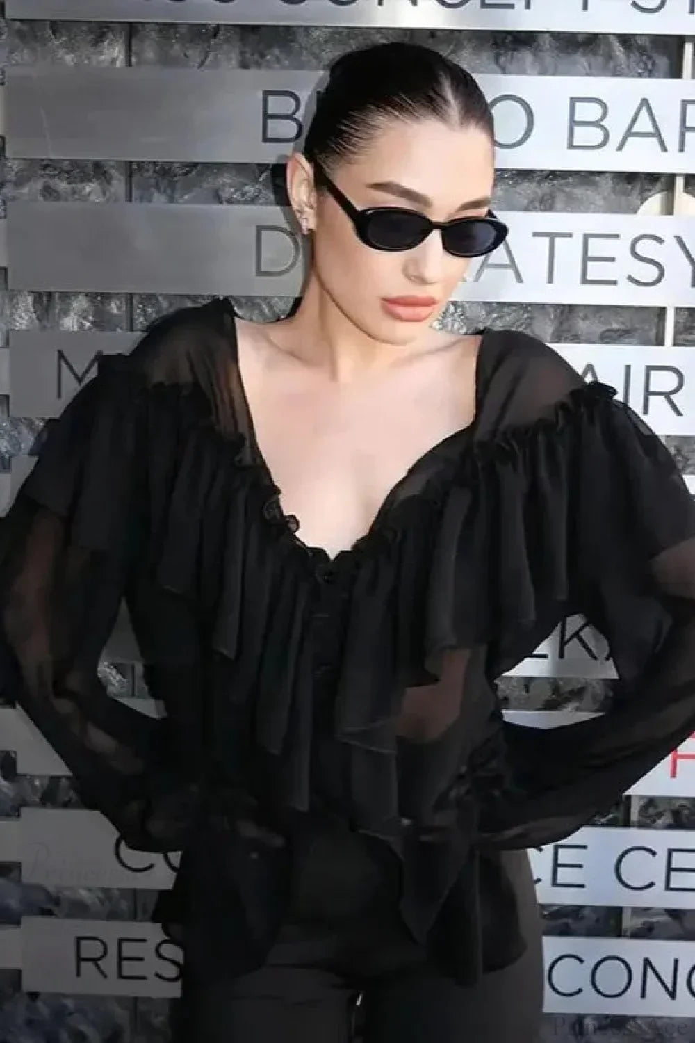Solid Color Batwing Off-The-Shoulder Long Sleeve Blouse