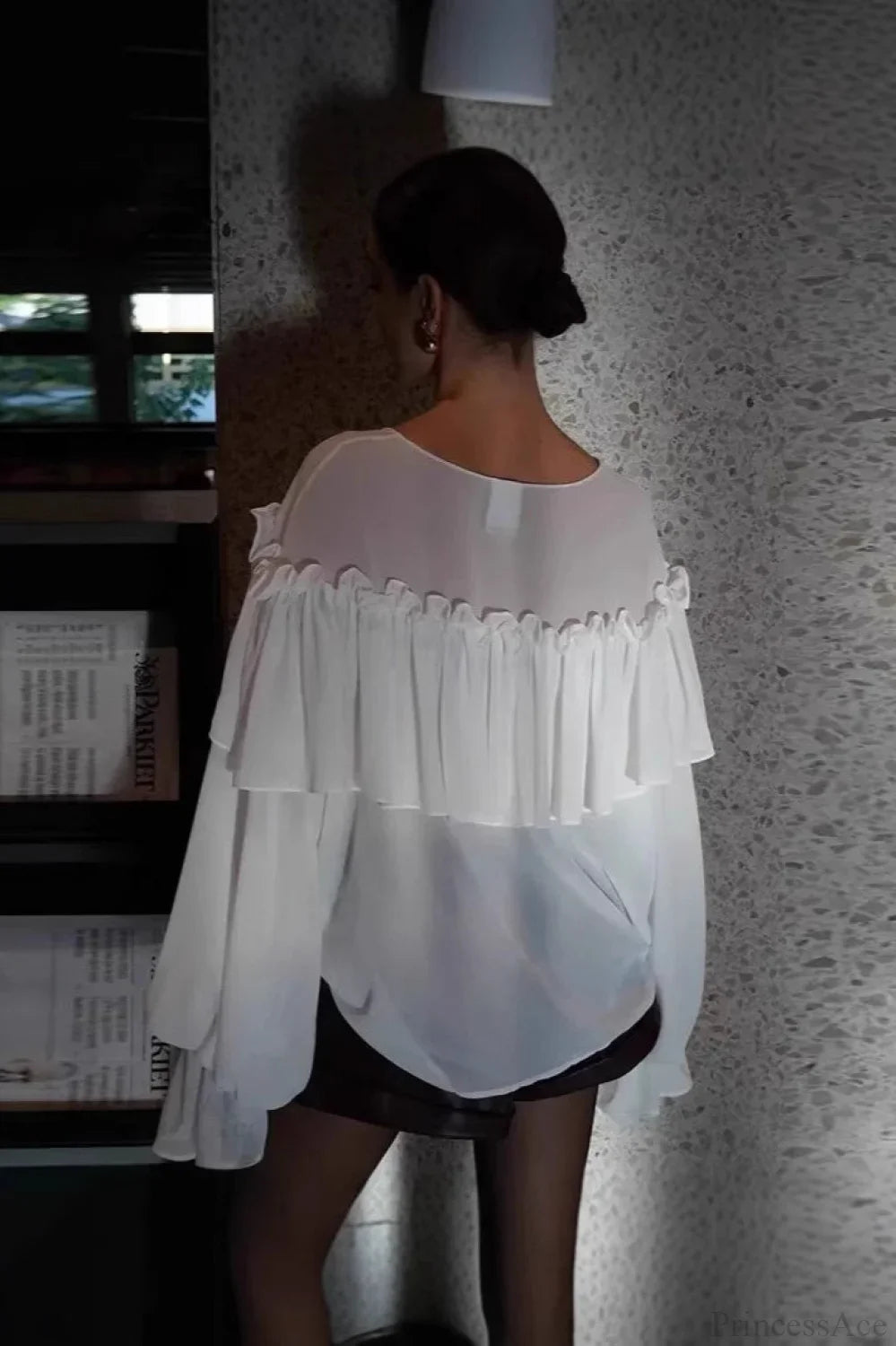 Solid Color Batwing Off-The-Shoulder Long Sleeve Blouse