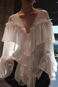 Solid Color Batwing Off-The-Shoulder Long Sleeve Blouse