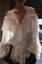 Solid Color Batwing Off-The-Shoulder Long Sleeve Blouse