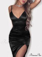 Solid V-Neck Bodycon Sleeveless Mini Dresses