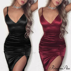 Solid V-Neck Bodycon Sleeveless Mini Dresses