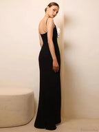 Spaghetti Strap 3D Flower Bandage Maxi Black Sleeveless Party Dress