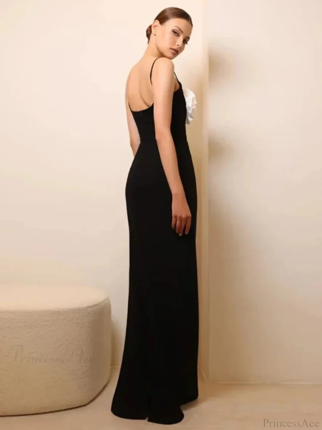 Spaghetti Strap 3D Flower Bandage Maxi Black Sleeveless Party Dress
