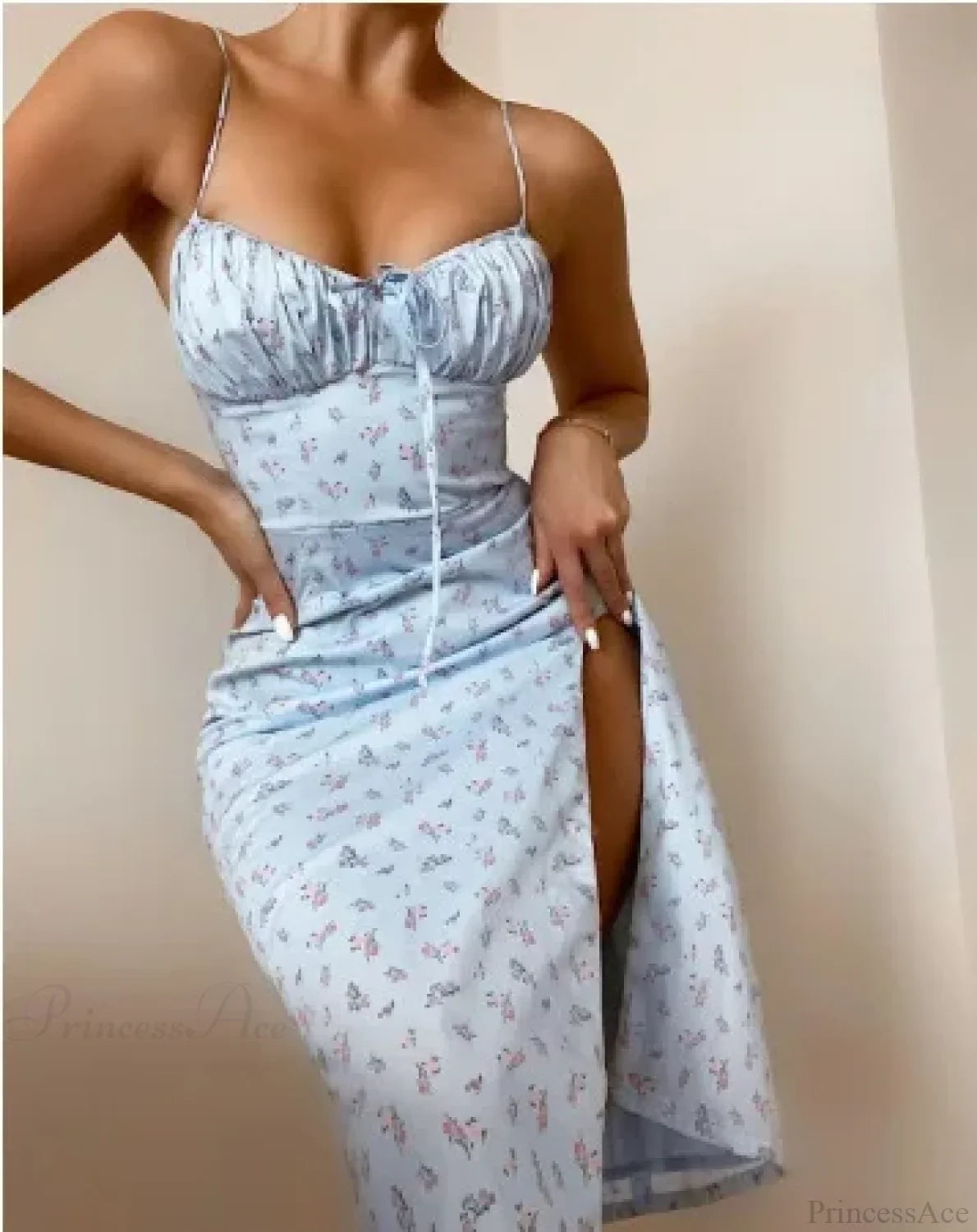 Spaghetti Strap Slit Floral Beach Party Dress