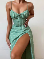 Spaghetti Strap Slit Floral Beach Party Dress