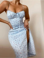 Spaghetti Strap Slit Floral Beach Party Dress