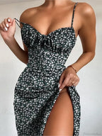 Spaghetti Strap Slit Floral Beach Party Dress