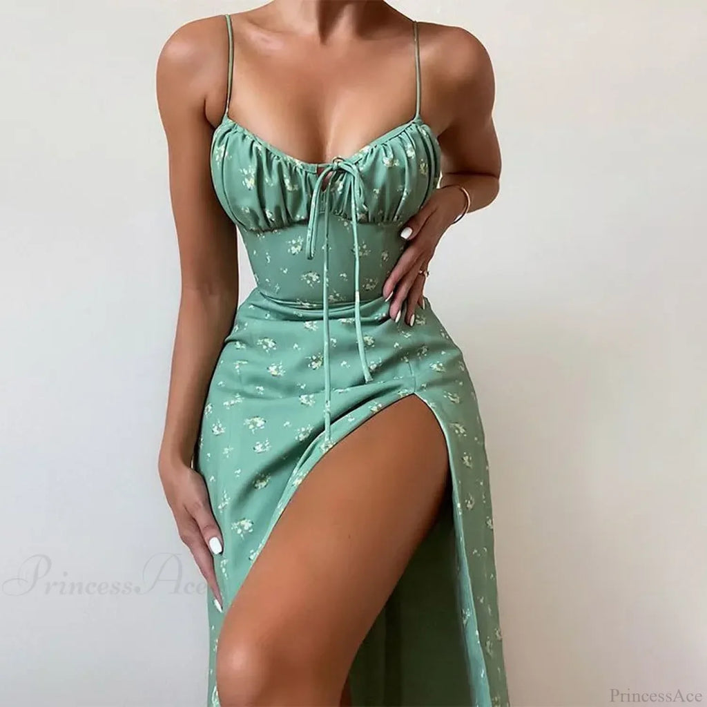 Spaghetti Strap Slit Floral Beach Party Dress