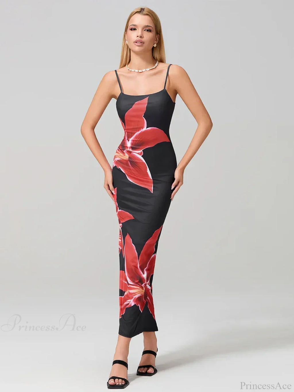 Spaghetti Straps Bodycon O-Neck Wrap Cami Floral Dress