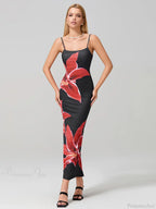Spaghetti Straps Bodycon O-Neck Wrap Cami Floral Dress