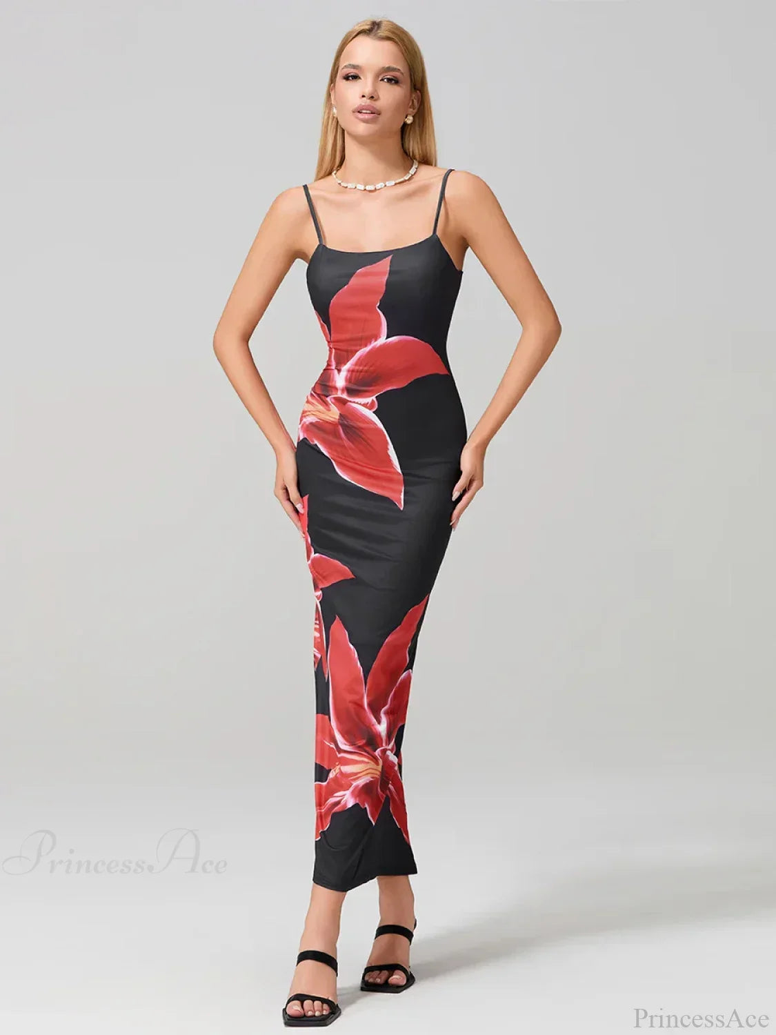 Spaghetti Straps Bodycon O-Neck Wrap Cami Floral Dress