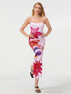 Spaghetti Straps Bodycon O-Neck Wrap Cami Floral Dress