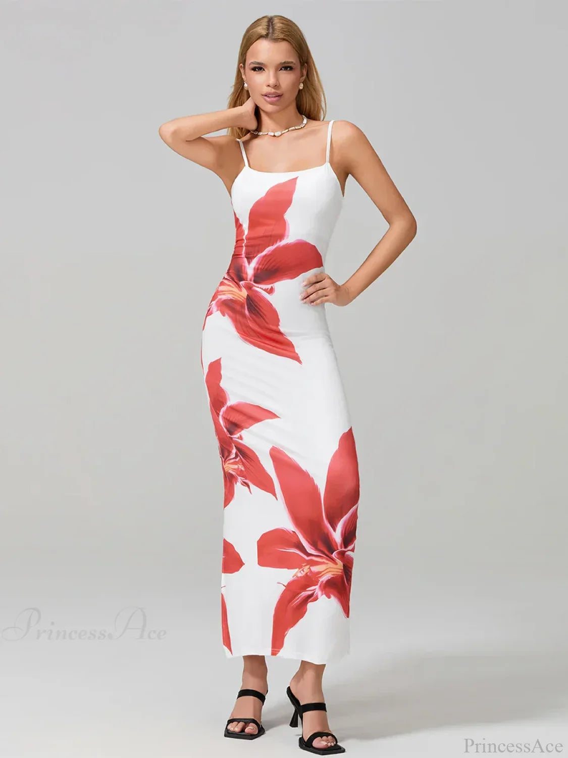 Spaghetti Straps Bodycon O-Neck Wrap Cami Floral Dress