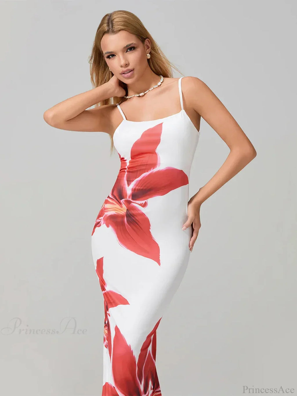 Spaghetti Straps Bodycon O-Neck Wrap Cami Floral Dress