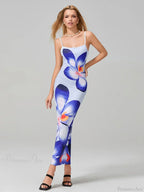 Spaghetti Straps Bodycon O-Neck Wrap Cami Floral Dress
