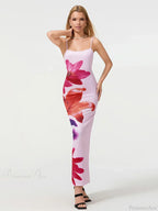 Spaghetti Straps Bodycon O-Neck Wrap Cami Floral Dress