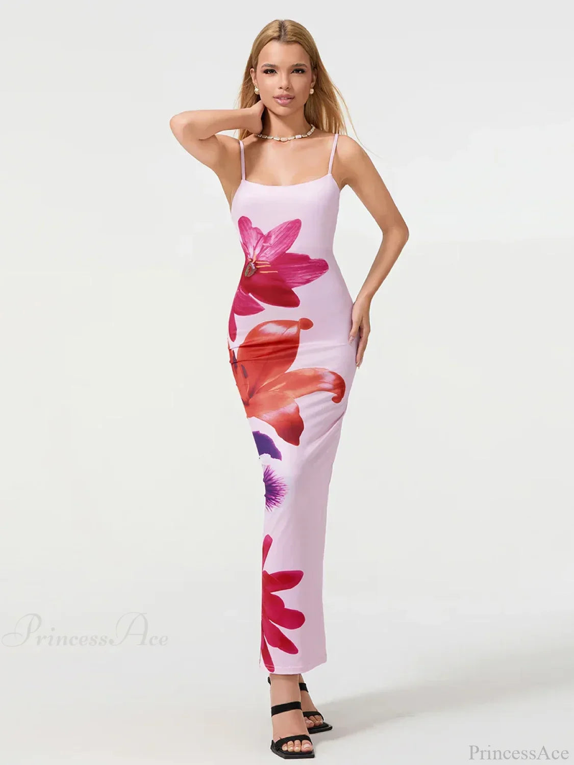 Spaghetti Straps Bodycon O-Neck Wrap Cami Floral Dress