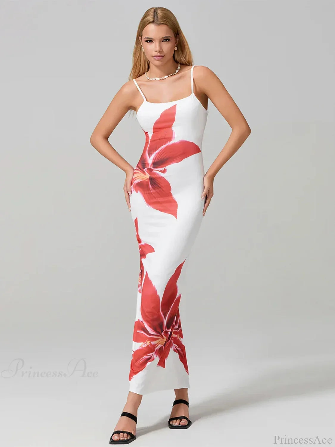 Spaghetti Straps Bodycon O-Neck Wrap Cami Floral Dress