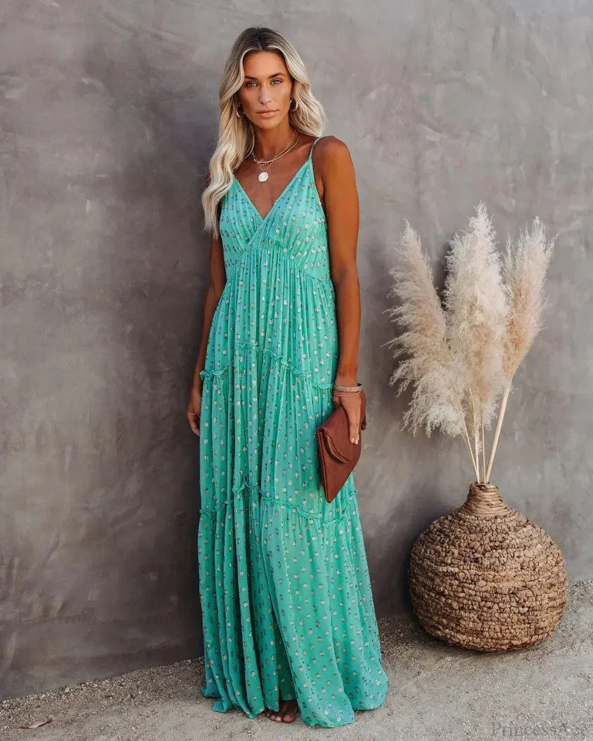 Split Big Hem Strapless Sleeveless Green Maxi Boho Dress