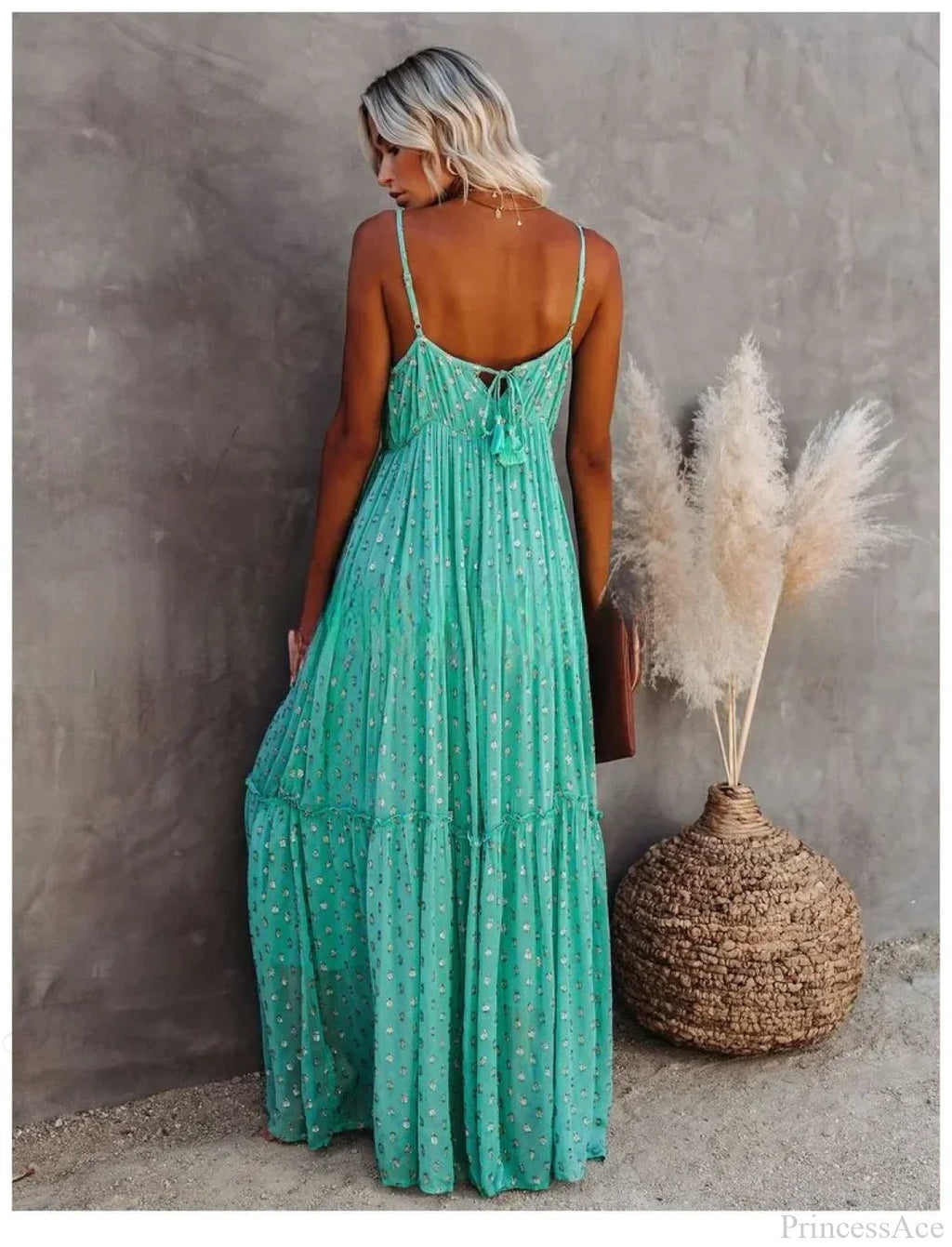 Split Big Hem Strapless Sleeveless Green Maxi Boho Dress