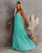 Split Big Hem Strapless Sleeveless Green Maxi Boho Dress